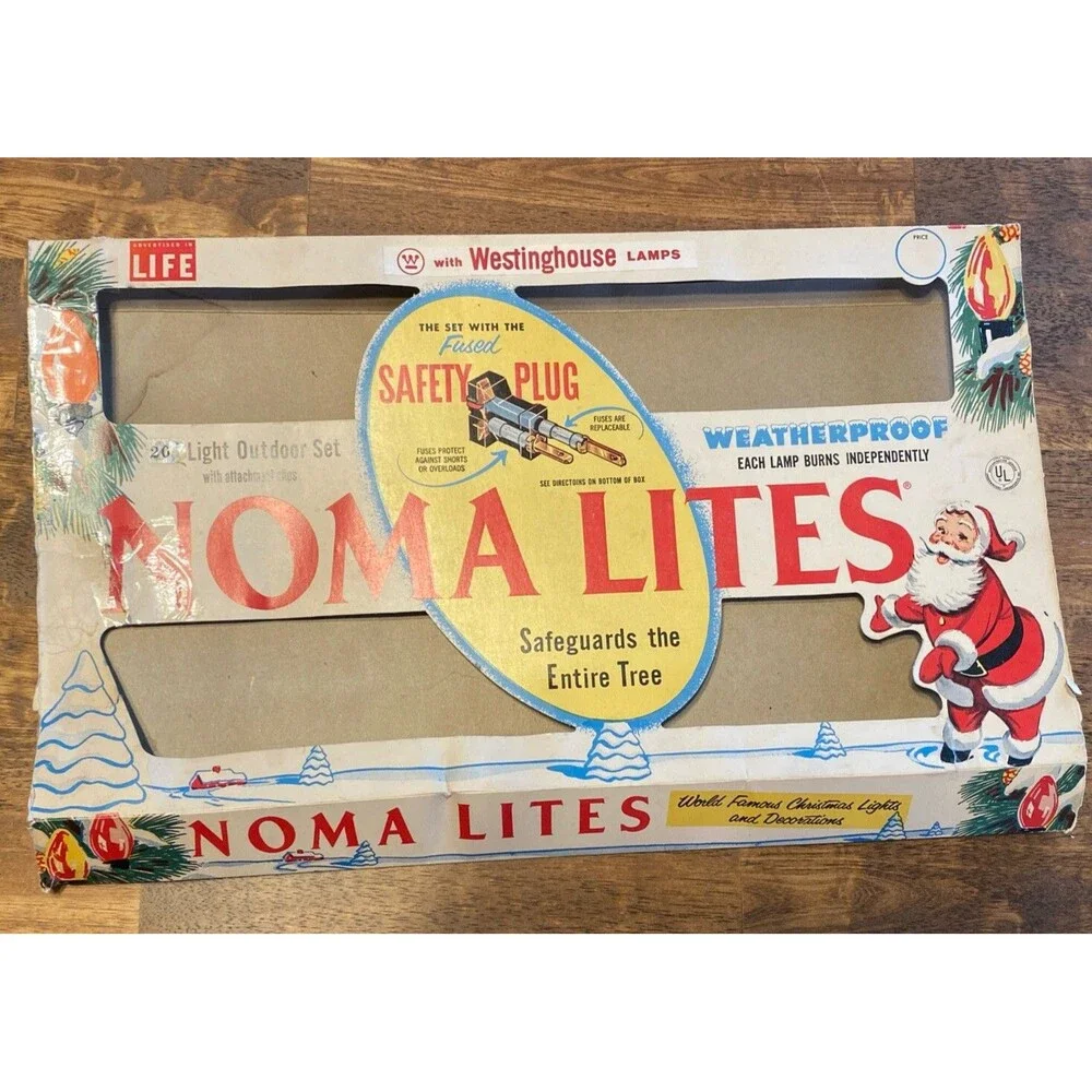 Vintage Noma Lites BOX ONLY Large 20”x11” Westinghouse Lamps Colorful Santa